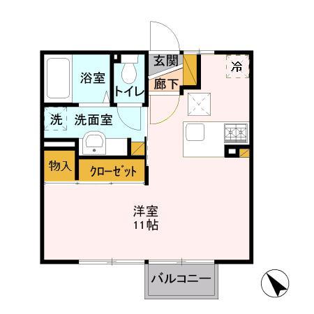 ソシアルハイツC(ワンルーム/1階)の間取り写真