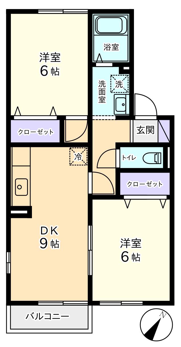 サウスメドウ C棟(2DK/2階)の間取り写真