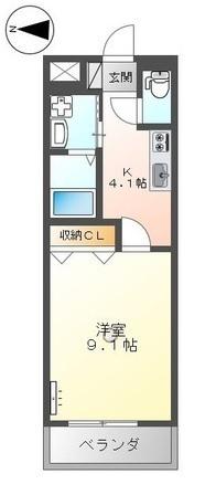 サンエバー貴船(1K/2階)の間取り写真