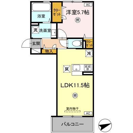 ラ・ソレイユ(1LDK/1階)の間取り写真