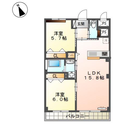 WEALTH COMFORT 新宮(2LDK/2階)の間取り写真