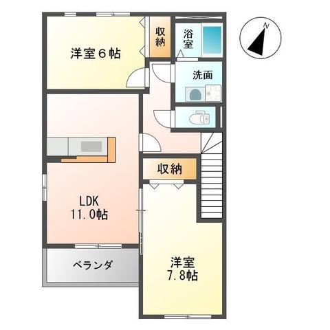 サニープレイス(2LDK/2階)の間取り写真