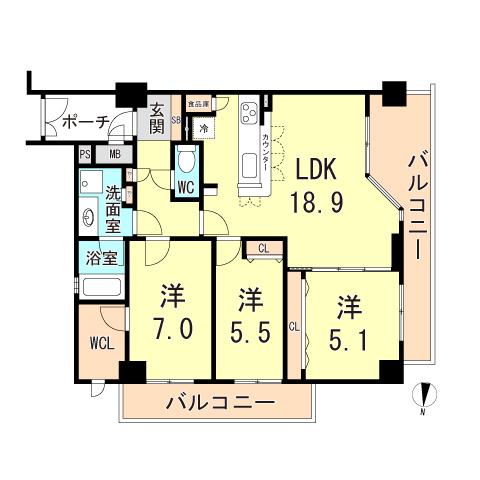 イトーピア夙川結善町(3LDK/2階)の間取り写真