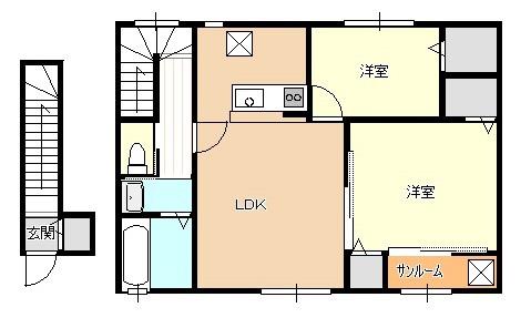 ヒルズ聖籠I(2LDK/2階)の間取り写真