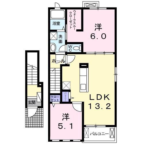 サニーグレイスヴィラ II(2LDK/2階)の間取り写真