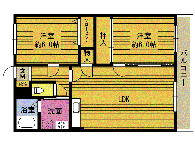 サンコーポB棟(2LDK/1階)の間取り写真