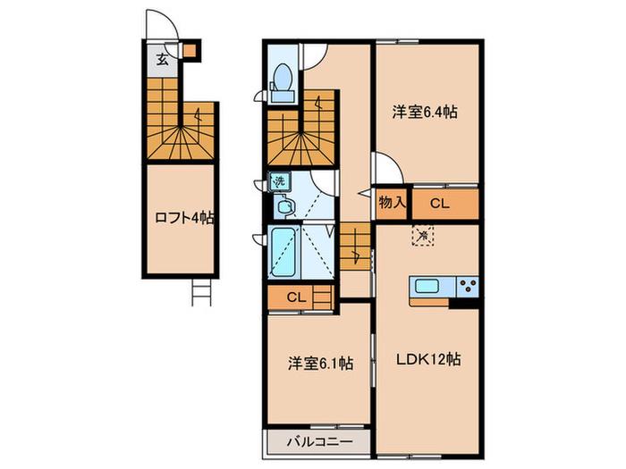 サンフォレスト白山 C(2LDK/2階)の間取り写真