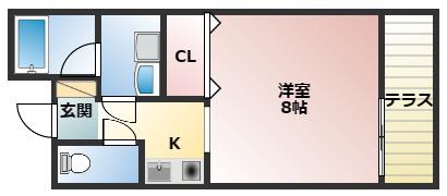 プロ―スト高槻(1K/1階)の間取り写真