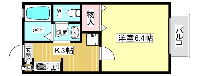 ルミエール西北(1K/2階)の間取り写真