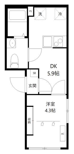 オレア浅草東(1DK/4階)の間取り写真