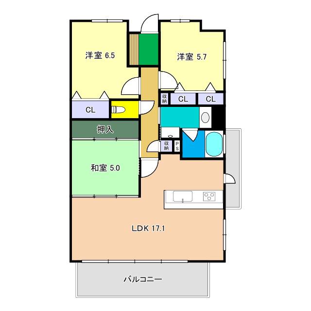 サーパス桟橋通二丁目(3LDK/6階)の間取り写真