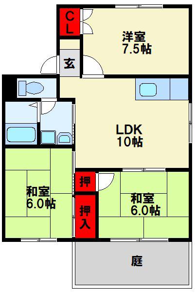 シャルム牧山(3LDK/1階)の間取り写真