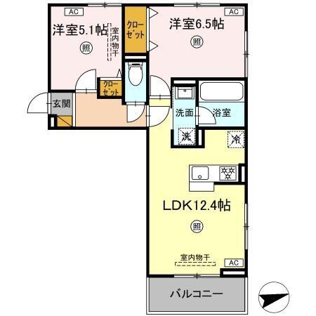 レーヴ・ウェル笠原UN(2LDK/3階)の間取り写真