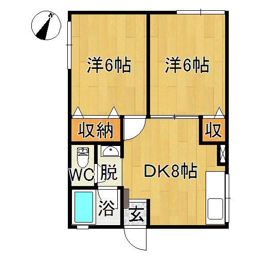 シティハイムエスポワールI(2DK/2階)の間取り写真