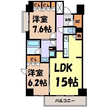 プライムメゾン高見(2LDK/10階)の間取り写真