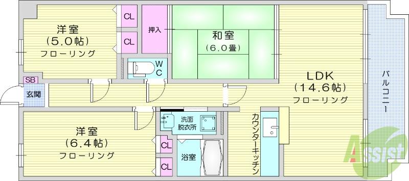 フォンティーヌ・スガワラ(3LDK/5階)の間取り写真