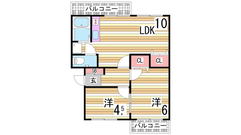 ガーデン北六甲(2LDK/2階)の間取り写真