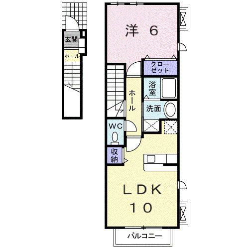 ジュネス幸B(1LDK/2階)の間取り写真