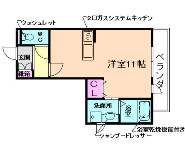クレール鉢塚(ワンルーム/3階)の間取り写真