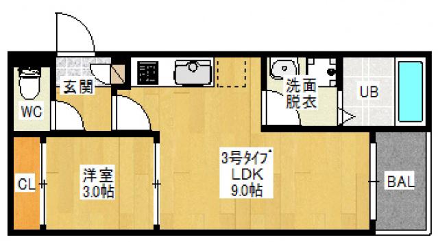 REGALEST奥田(1LDK/3階)の間取り写真