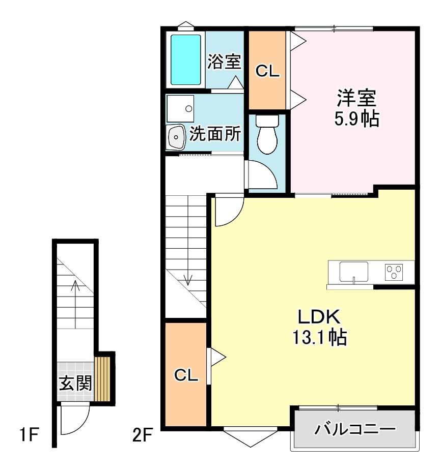 メゾフォルテ810 B棟(1LDK/2階)の間取り写真