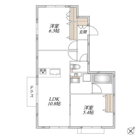 宮坂3丁目メゾン(2LDK/1階)の間取り写真