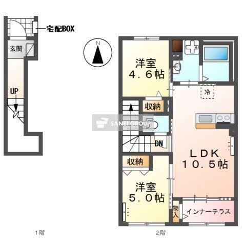 飯能市山手町 アパート工事(2LDK/2階)の間取り写真