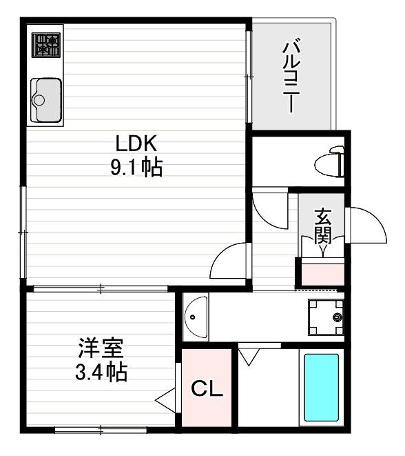 姫里二丁目(1LDK/1階)の間取り写真