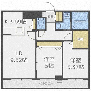 リヴィエールS22(2LDK/3階)の間取り写真