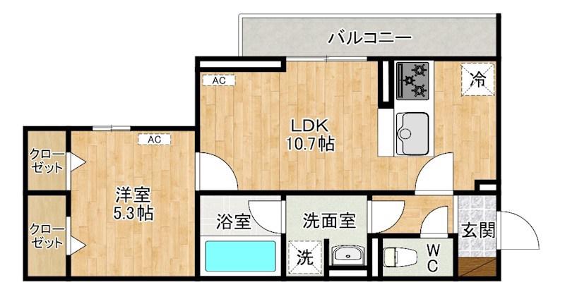 ＪＲ日豊本線 城野駅(ＪＲ) 徒歩15分 3階建 新築(1LDK/2階)の間取り写真