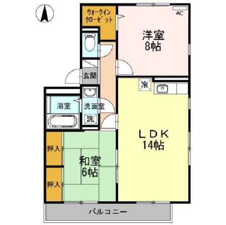 バティール西小森野B棟(2LDK/2階)の間取り写真