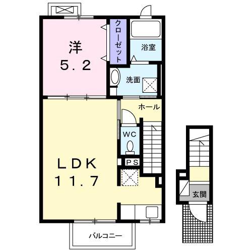 グレイスフルA(1LDK/2階)の間取り写真