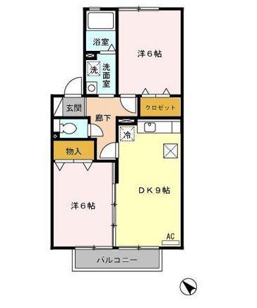Iーセジュール 桜(2DK/1階)の間取り写真