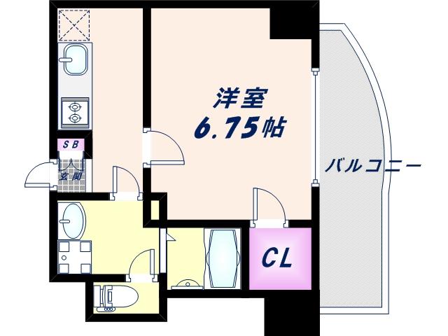 LUXE難波ウエスト(1K/9階)の間取り写真