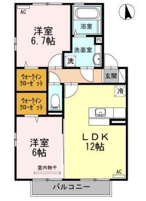 ルーム ケースリー C棟(2LDK/2階)の間取り写真