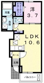イエローストーン(1LDK/1階)の間取り写真