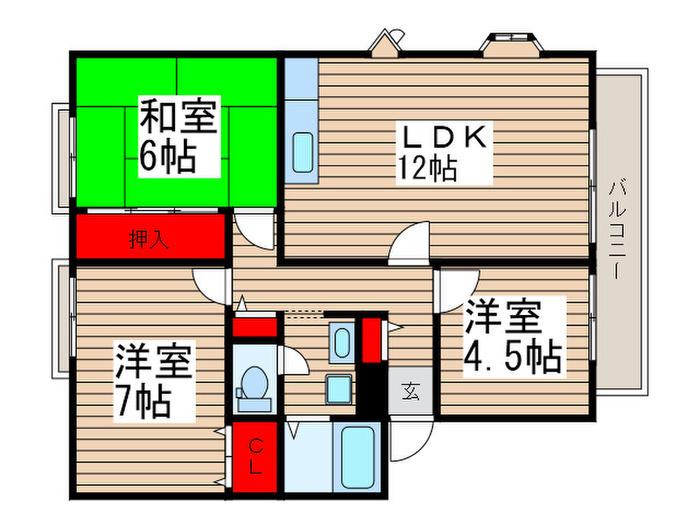 サンビレッジ船橋D(3LDK/1階)の間取り写真