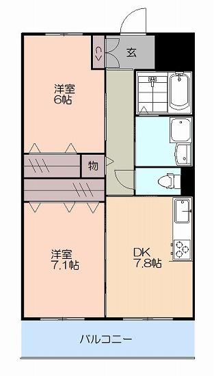 トレブライト(2DK/2階)の間取り写真