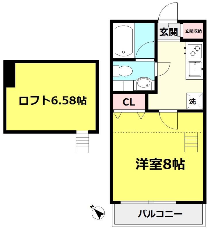 プランドールK(1K/2階)の間取り写真