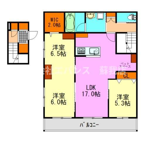 千葉市中央区蘇我5丁目メゾン(3LDK/2階)の間取り写真
