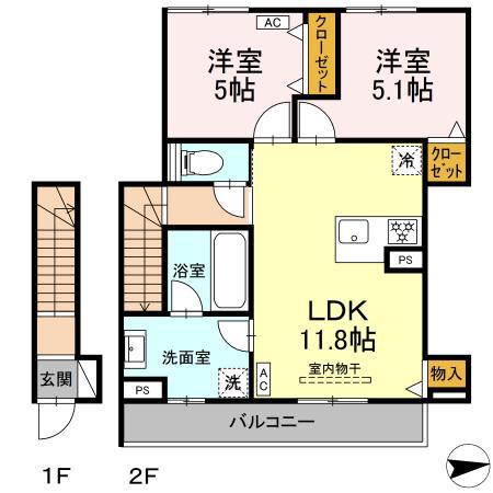 長泉87051 長屋工事(2LDK/2階)の間取り写真