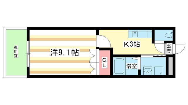 クレドール2番館(1K/1階)の間取り写真