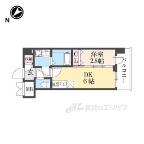 ブランシエスタ西京極(1DK/4階)の間取り写真