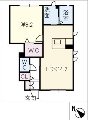 パークプレッソ B棟(1LDK/1階)の間取り写真