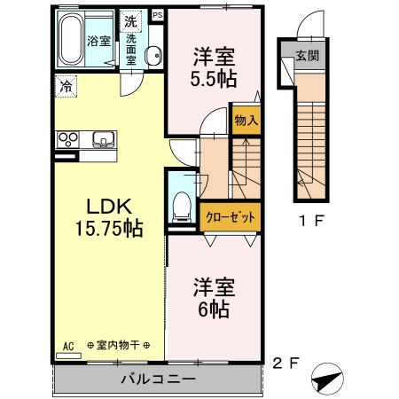 グランメールⅡ番館(2LDK/2階)の間取り写真