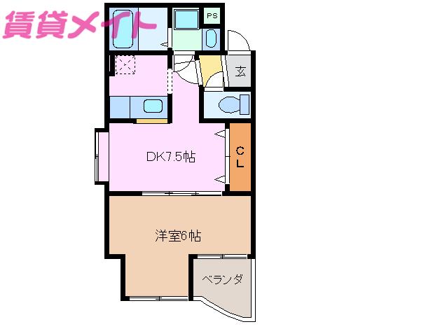 エクセレンス大宮(1DK/2階)の間取り写真