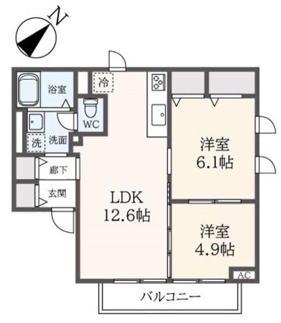 ブラン大倉山A(2LDK/2階)の間取り写真