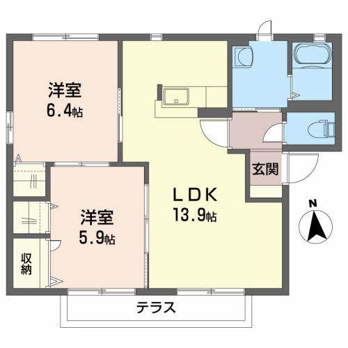 コーポヤナイD(2LDK/1階)の間取り写真