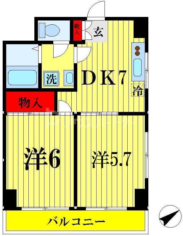 YMTプレイス1(2DK/3階)の間取り写真