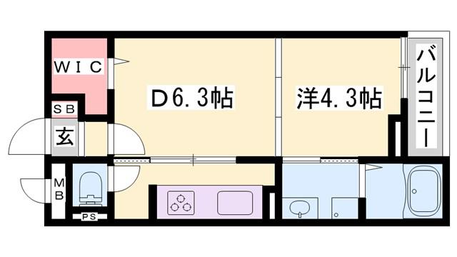 フィレールデュトラジャVII(1DK/2階)の間取り写真